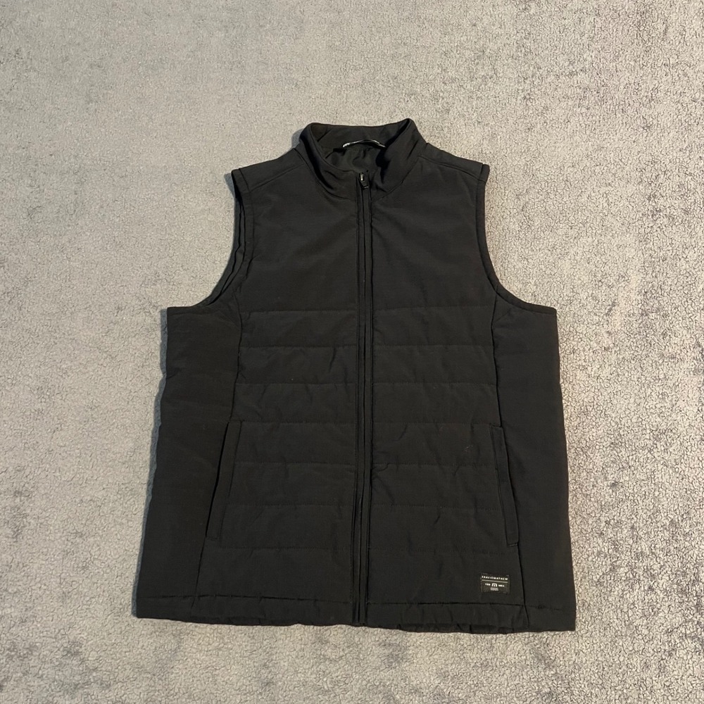 Travis Mathew Interlude Puffer Vest Mens Small Black Full Zip Quilted Golf Vest